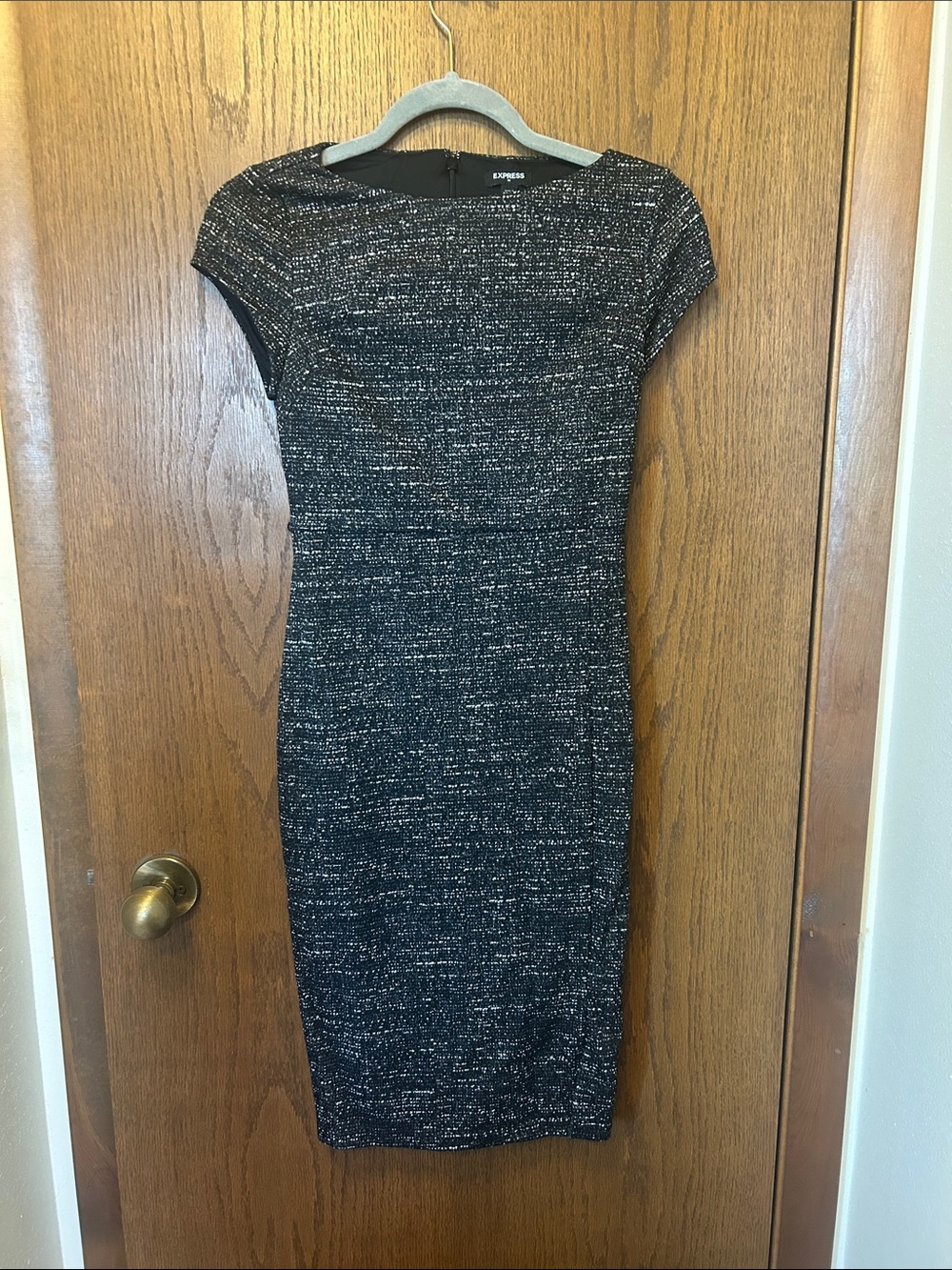 Express Black & white Tweed Midi Sheath Dress